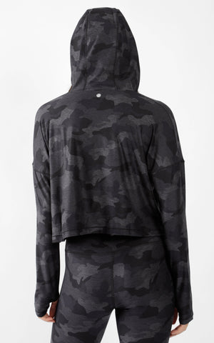 Camo Cropped Hooded Long Sleeve Top